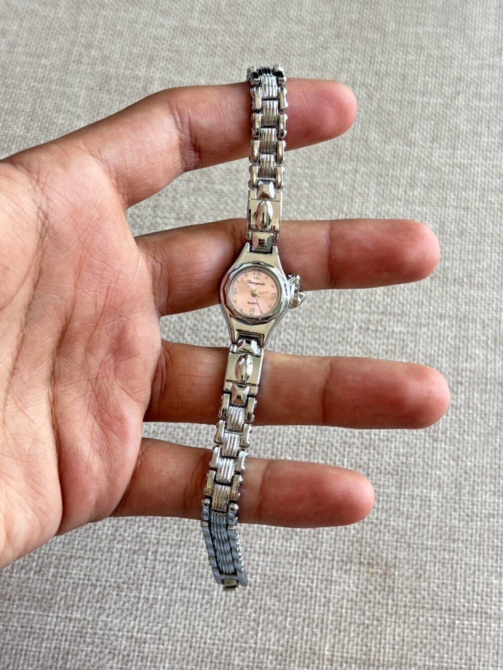 Y2K Silver Pink Dial Dangle Charm Watch Coquette 2000s Cute OS